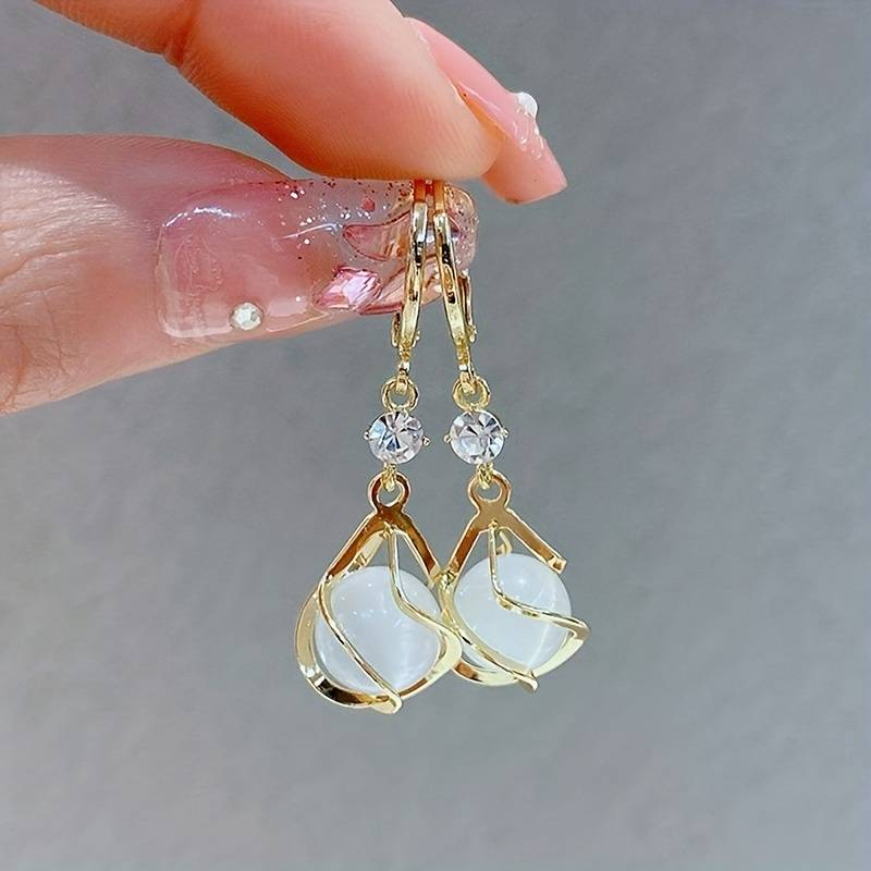 Aurelia™ | Women's White Opal Dangle Gold Earrings